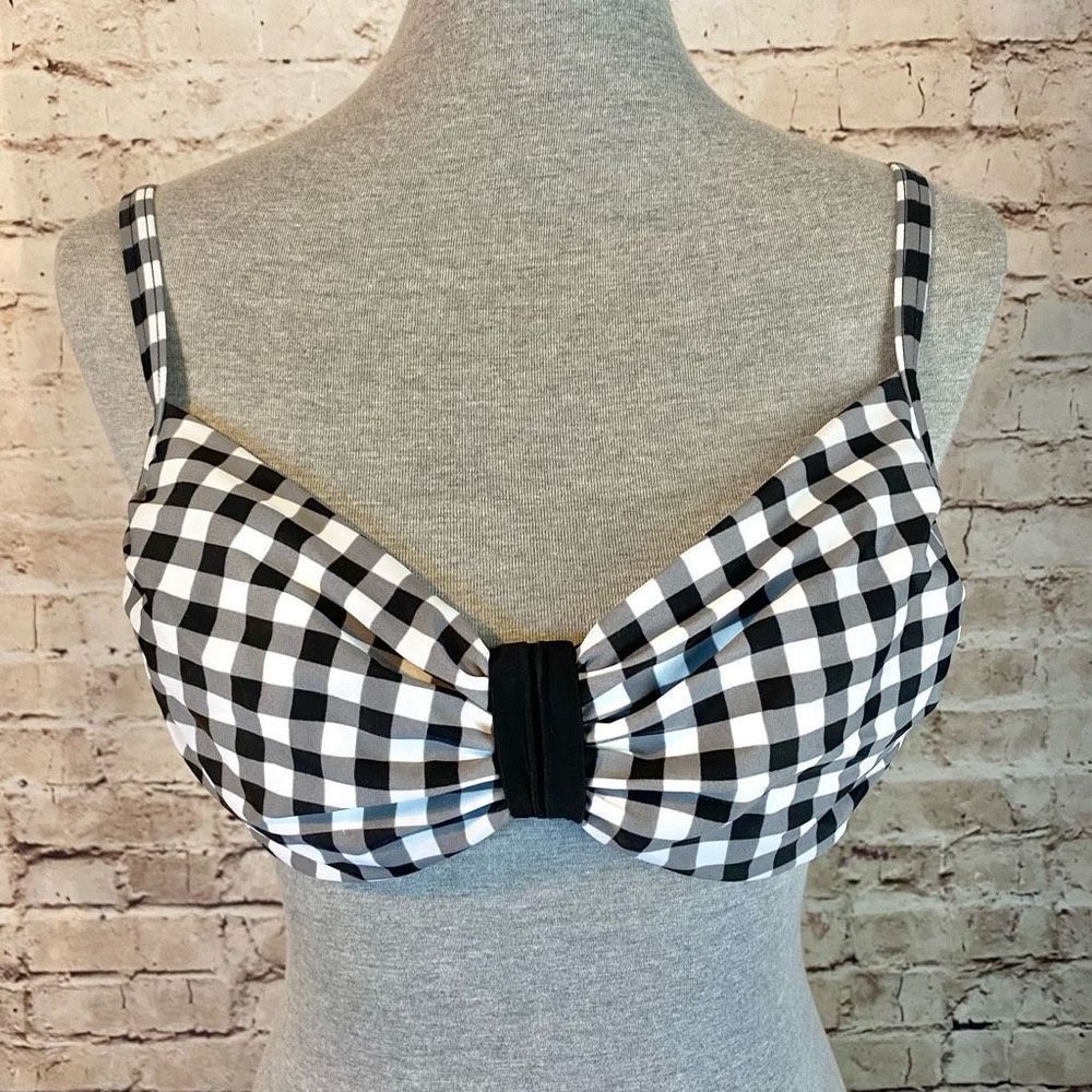 Lascana Venus Gingham Womens Bikini Top Black White Checkered Adjustable Size D